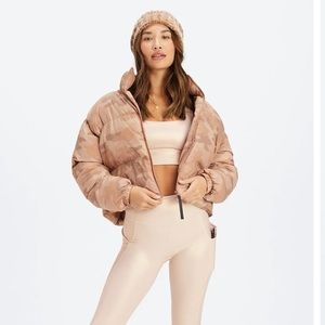 Fabletics Cropped Puffer Jacket Brown Camo New With Tags